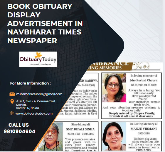 Reach Hearts with Dignity: Publish Navbharat Times Obituary Display Ads & Prayer Meeting Advertisement with Obituarytoday